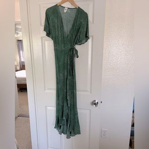 Green wrap front dress